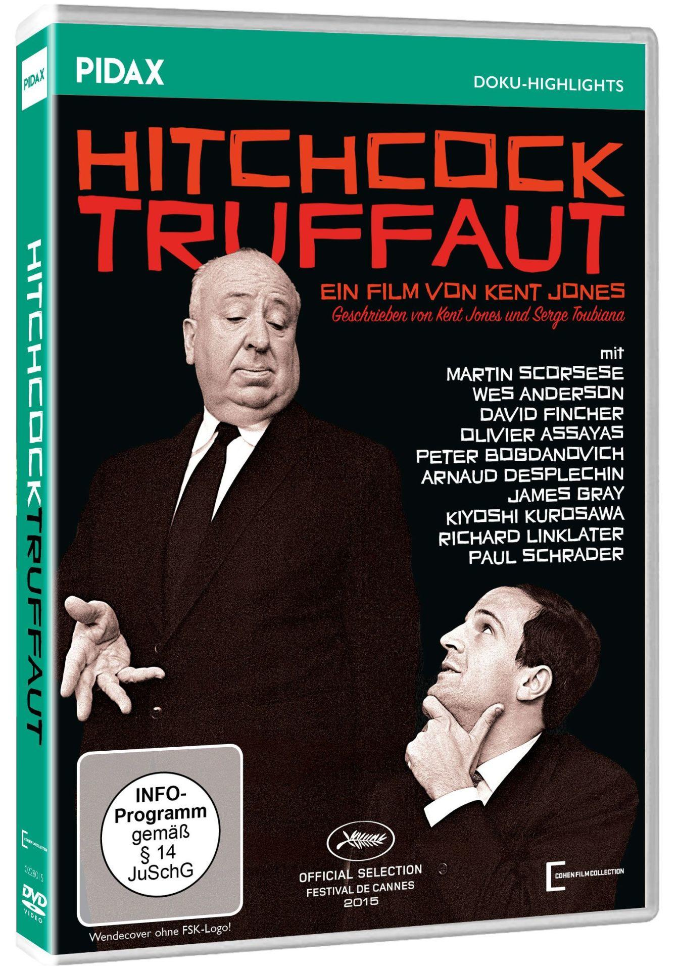 DVD-Cover: Hitchcock/Truffaut. Alfred Hitchcock und ein Mann in Anzügen. Text enthält Namen und Filmfestivaldetails.