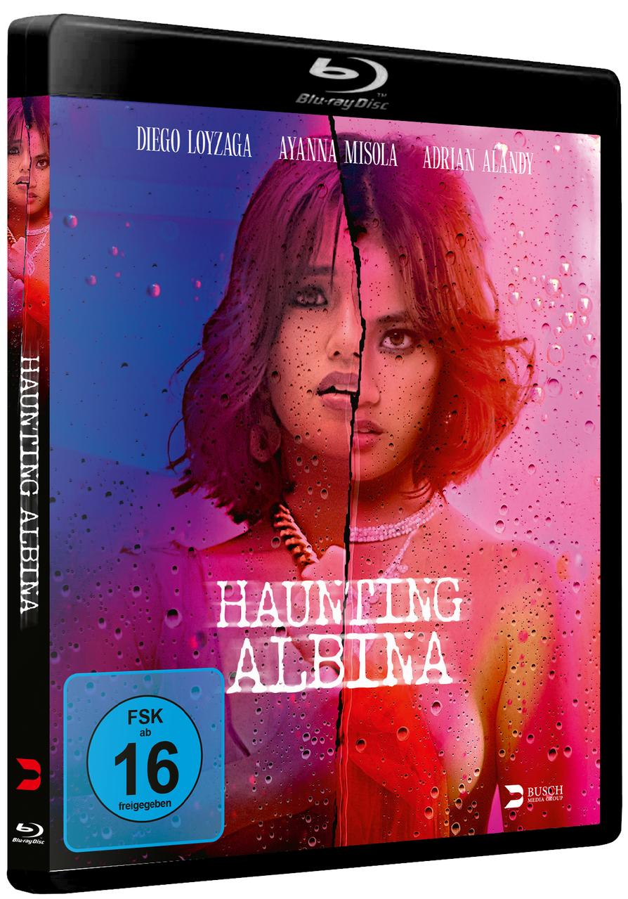 Blu-ray-Cover: Gesicht einer Frau geteilt. Titel ist 'Haunting Albina'. Schauspieler sind gelistet. Bewertung ist FSK 16.
