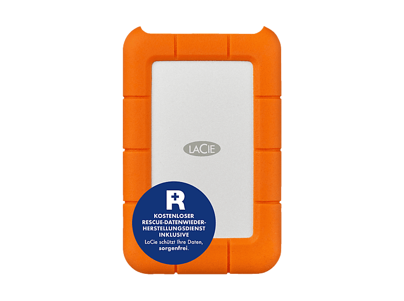 LACIE Rugged Mini Festplatte, 1 TB HDD, 2,5 Zoll, extern, Silber/Orange