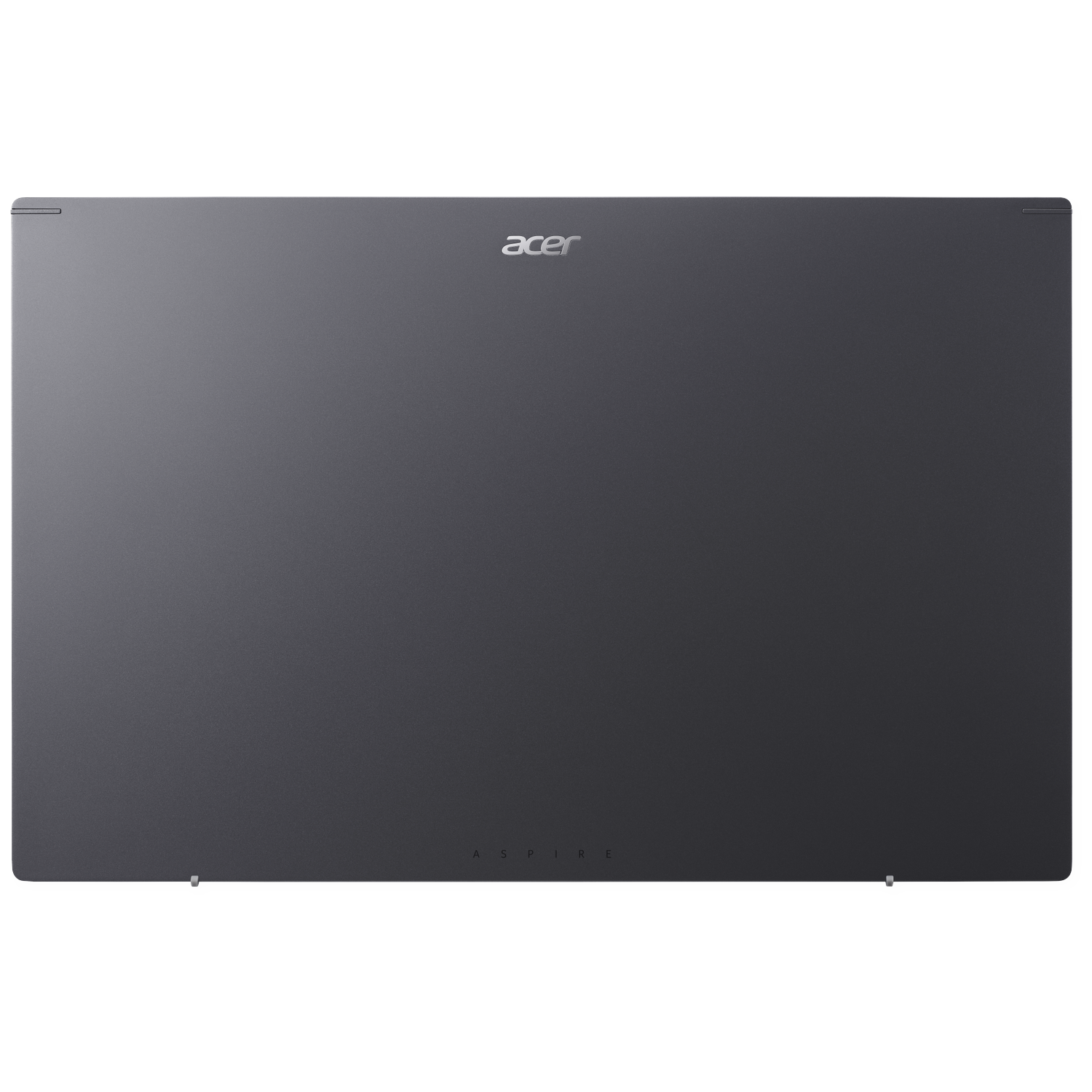 The back of a gray Acer laptop. The Acer logo is at the top. The word 'Aspire' is written at the bottom.