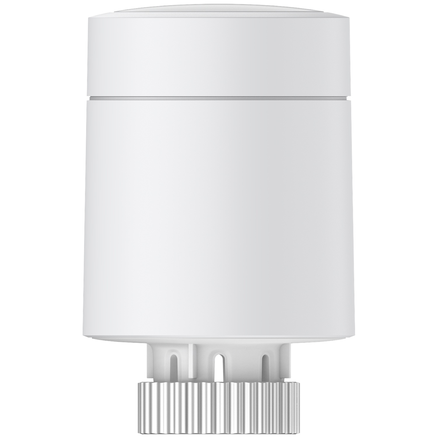 A white, cylindrical device with a rounded top and a ridged, metallic base. It appears to be a thermostat or a similar control device.