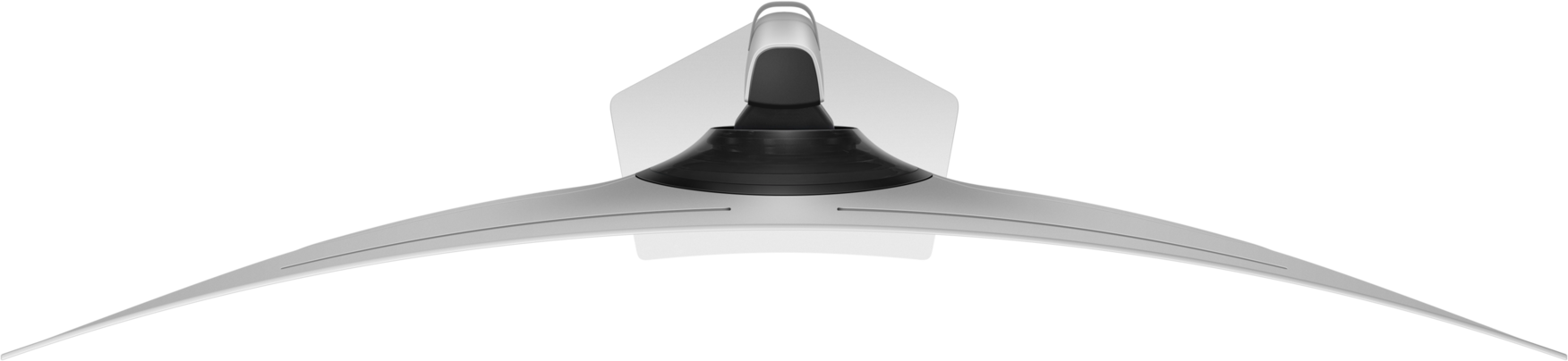 Draufsicht auf einen weiß-schwarzen Ventilator. Der Ventilator hat drei Flügel und eine zentrale Stützstruktur.