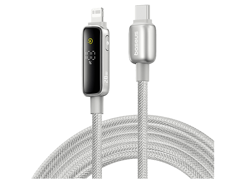 Cable USB - Baseus Vipow, USB-C a Lightning, 200 cm, 20W, 480Mbps, Con pantalla inteligente, Carga rápida, Resistencia extrema, Gris Galaxy