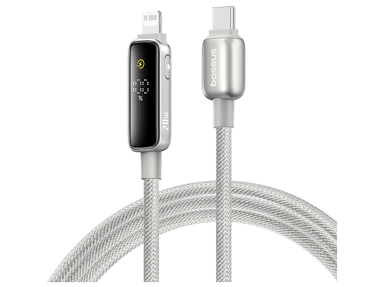 Cable USB - Baseus Vipow, USB-C a Lightning, 100 cm, 20W, 480Mbps, Con pantalla inteligente, Carga rápida, Resistencia extrema, Gris Galaxy