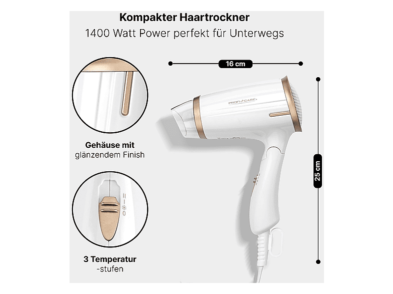 Profi Care PC-HT 3009 Haartrockner, Klappbar Weiß (1400 Watt) — Foto 2 von 5