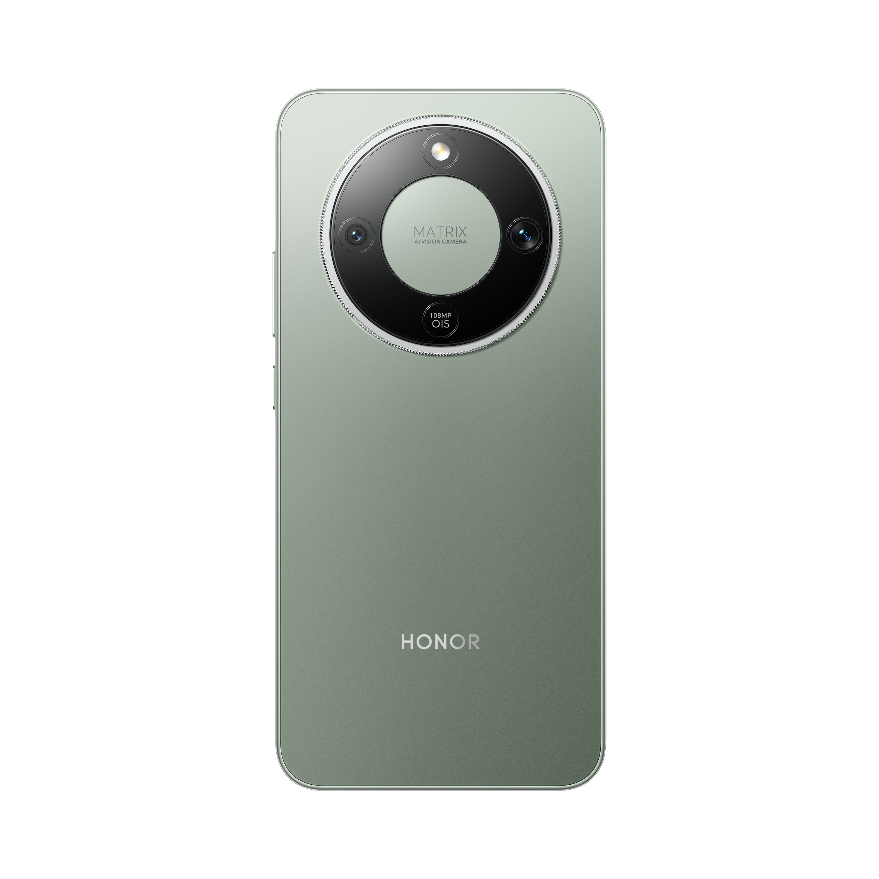 Die Rückseite eines grünen Smartphones. Es hat ein Kameramodul mit drei Linsen und das HONOR-Logo unten.