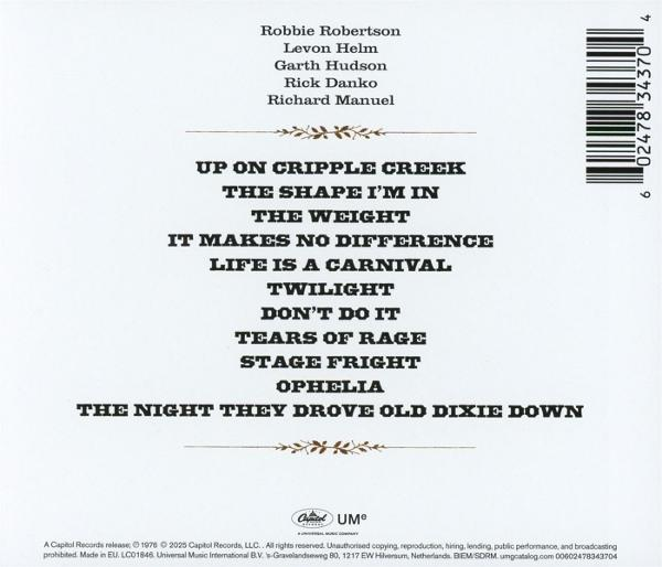 Die Rückseite eines CD-Covers mit Songtiteln und Künstlernamen in schwarzer Schrift auf weißem Hintergrund.