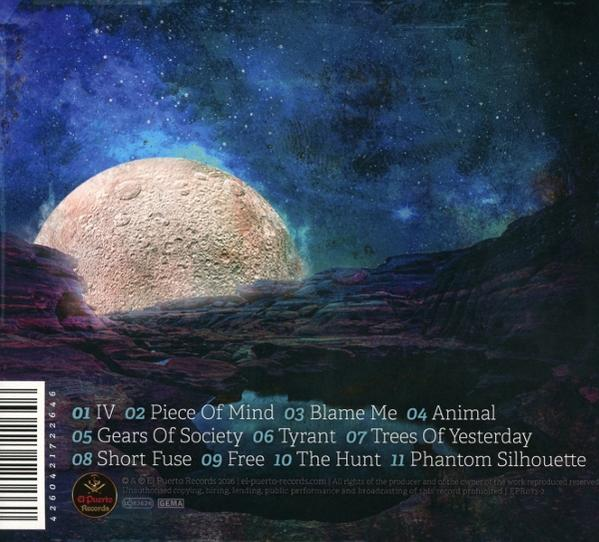Albumcover: Ein großer Mond am Sternenhimmel. Felsige Landschaft im Vordergrund. Text listet Songtitel und ein Label auf.
