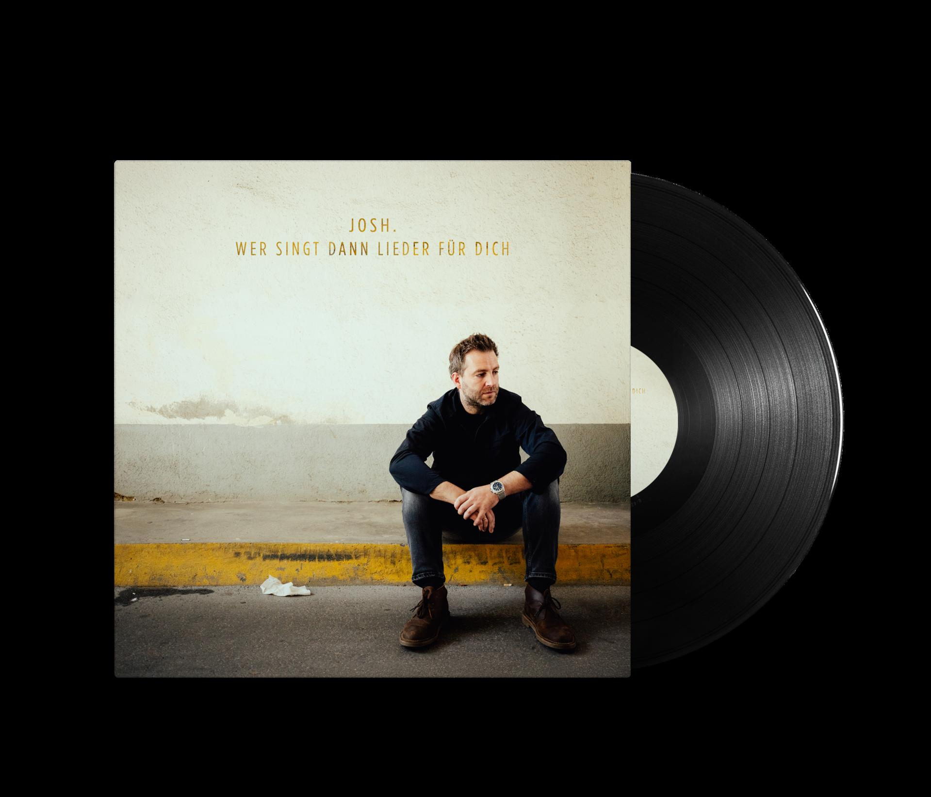 Mann sitzt, Albumcover links, Vinyl rechts. Albumtitel: Wer Singt Dann Lieder Für Dich.