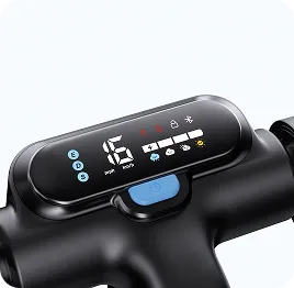 Elektromos roller kijelzője, 16 km/h sebességgel. A jelzők a világítást, Bluetooth-t és az időjárást mutatják.