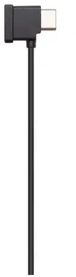 Ein schwarzes USB-C-Kabel mit einem rechteckigen Stecker an einem Ende und einem geraden Stecker am anderen Ende, vor weißem Hintergrund.