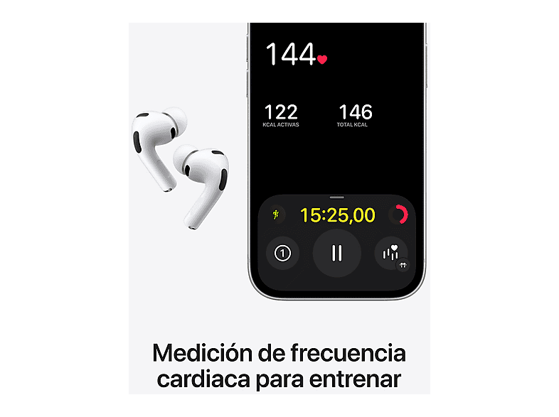 Apple AirPods Pro 3 (2025 3ª gen), Inalámbricos, Cancelación de ruido, Medición frecuencia cardíaca, Live Translation, Chip H2, USB-C, Blanco – imagen 2