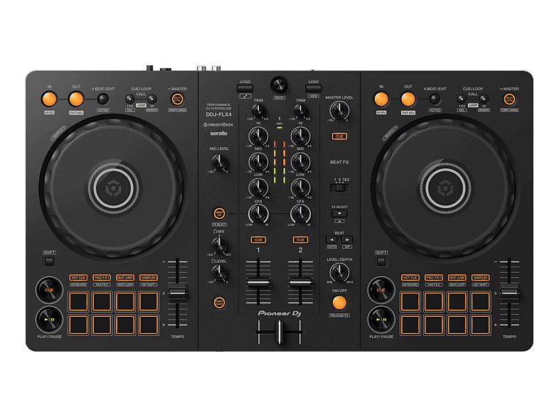 Controladora DJ - Pioneer DDJ-FLX4, 2 Canales, 20 Hz – kHz, Compatibilidad con Rekordbox y Serato, Negro