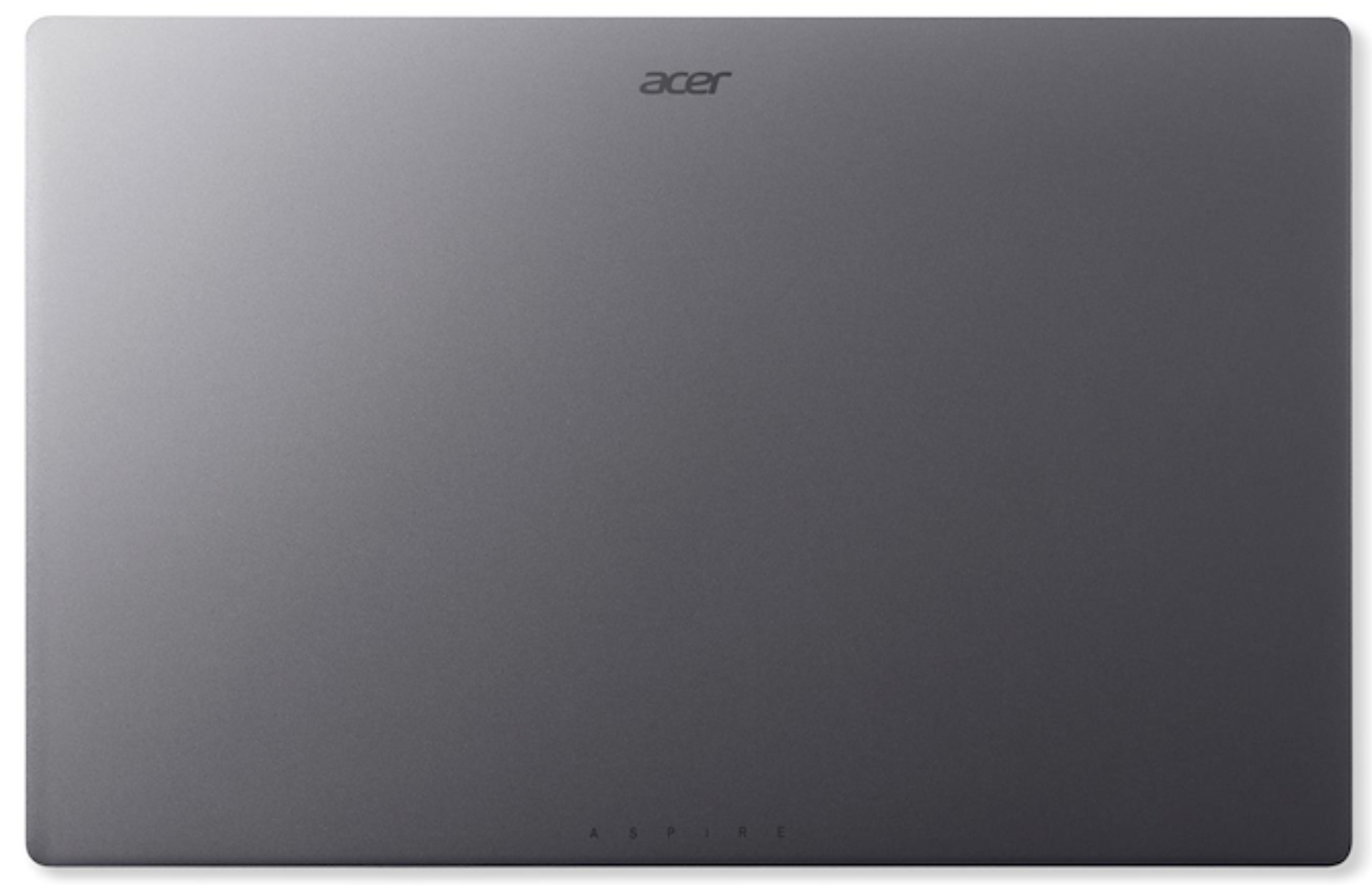 La parte trasera de un portátil Acer Aspire gris. El logotipo de Acer está en la parte superior. La palabra 'ASPIRE' está en la parte inferior.