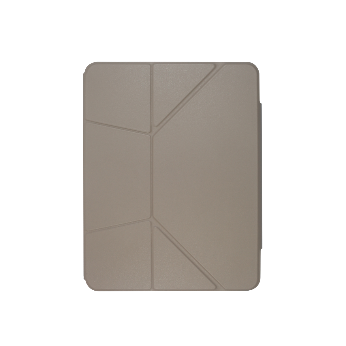 Geometrik tasarımlı bej bir tablet kılıfı. Kılıfın dokulu bir yüzeyi vardır ve siyah bir arka plan üzerinde durmaktadır.