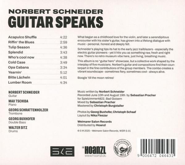 Albumcover: 'Guitar Speaks' von Norbert Schneider. Enthält Titelliste, Musikercredits und Labelinformationen.