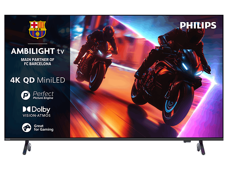 TV Mini LED 75" - Philips Ambilight 75MLED920 4K QD MiniLED 189cm Smart Dolby Vision y Atmos Titan OS, Negro