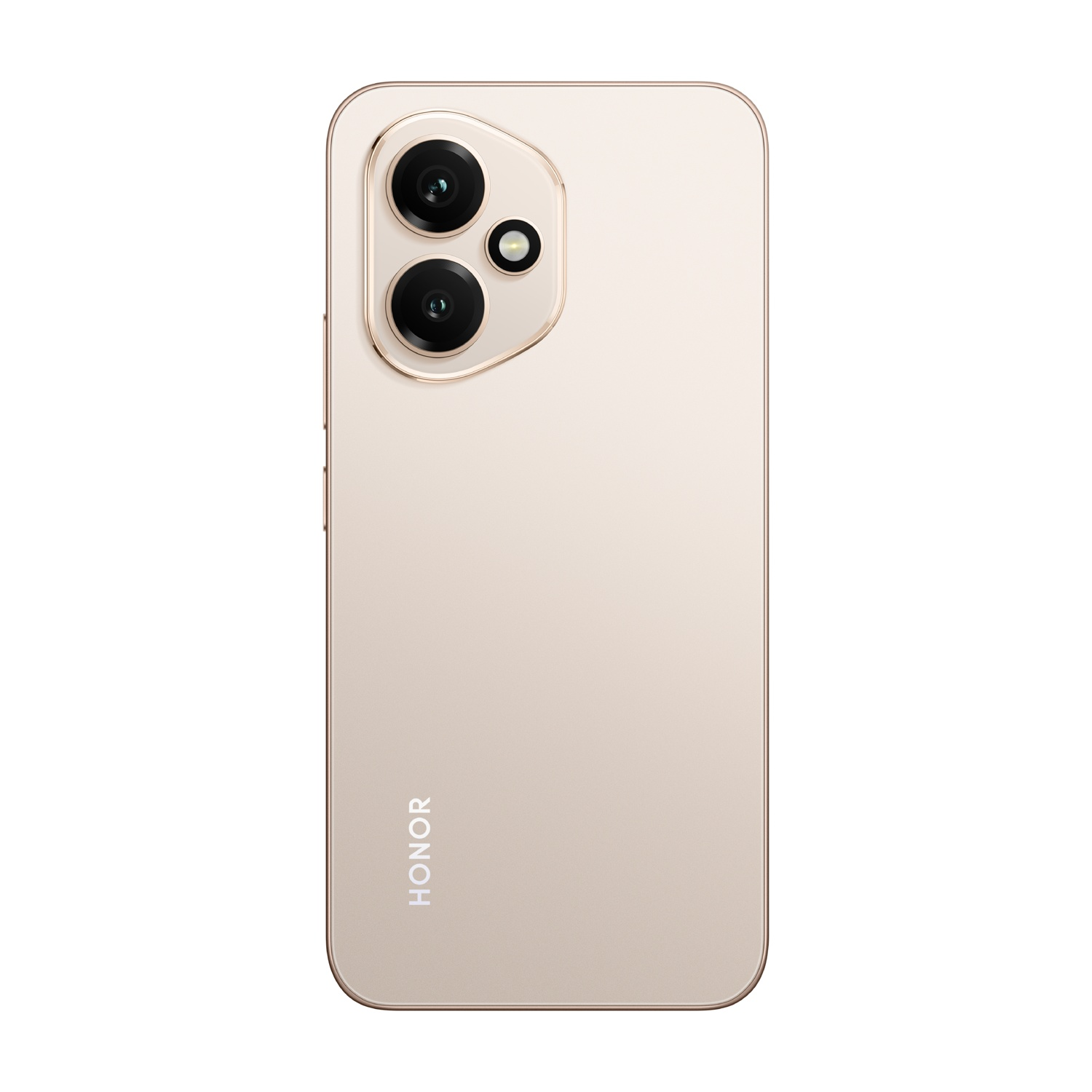Retro di smartphone dorato. Presenta tre fotocamere, un flash LED e il logo HONOR. Il telefono è su sfondo bianco.