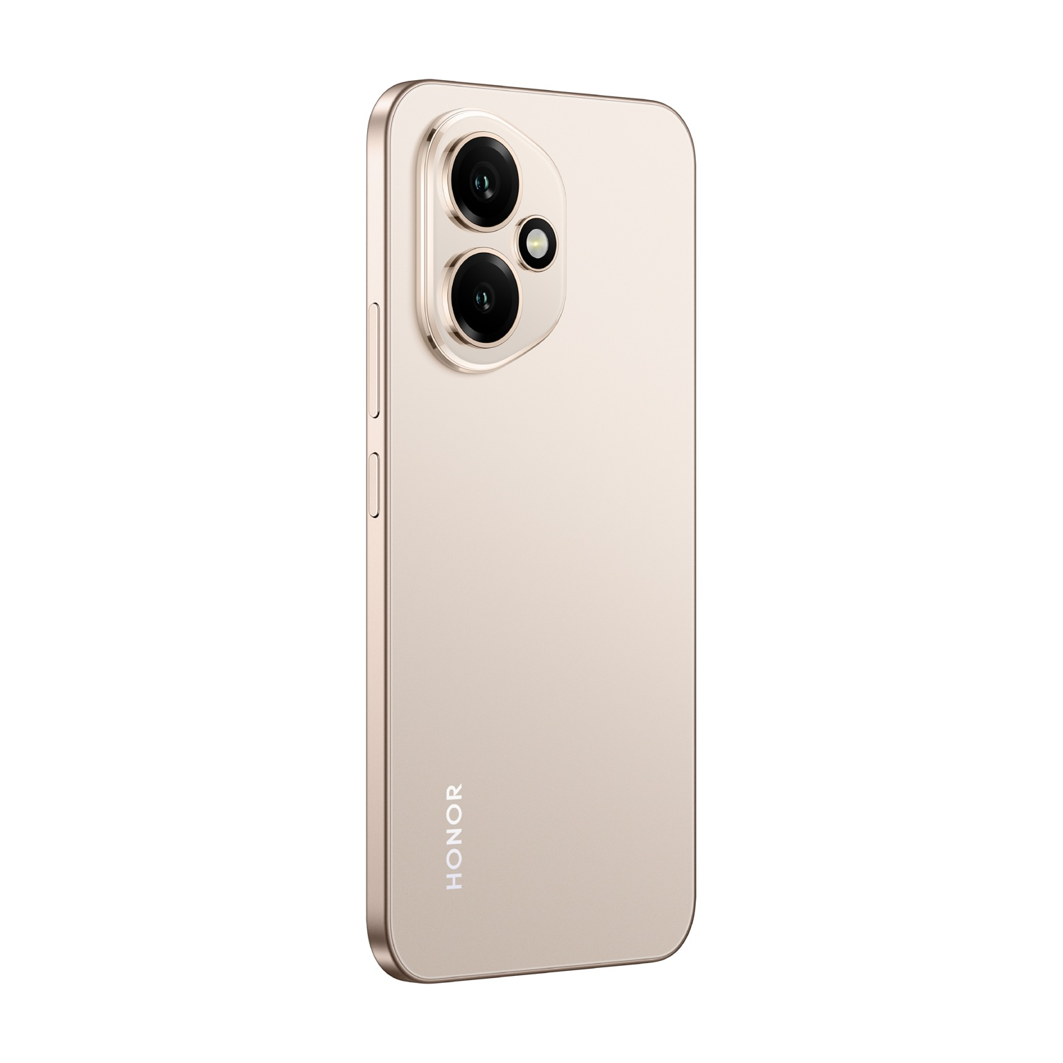 Uno smartphone HONOR dorato. Sono visibili due obiettivi della fotocamera. Il telefono è su sfondo bianco. La parola HONOR è stampata.