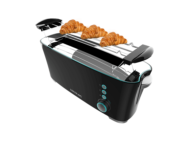 Tostadora - Cecotec Toast&Taste Extra B, 1000W, Ranura larga XL extraancha, Soporte para panecillos, Recalentar, Descongelar, Negro