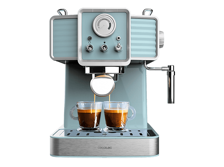 Cafetera express - Cecotec Power Espresso 20 Tradizionale Light Blue, 1350 W, bares, Manómetro, Vaporizador orientable, Azul