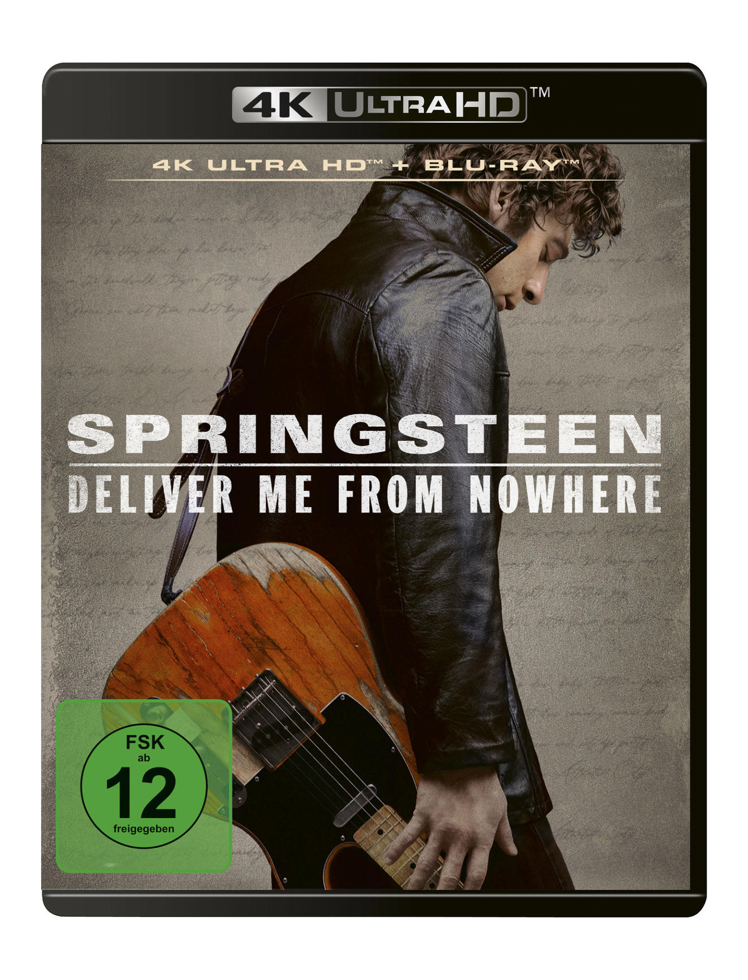 Albumcover: Bruce Springsteen mit Gitarre. Titel: Springsteen, Deliver Me From Nowhere. Enthält 4K Ultra HD und Blu-Ray.