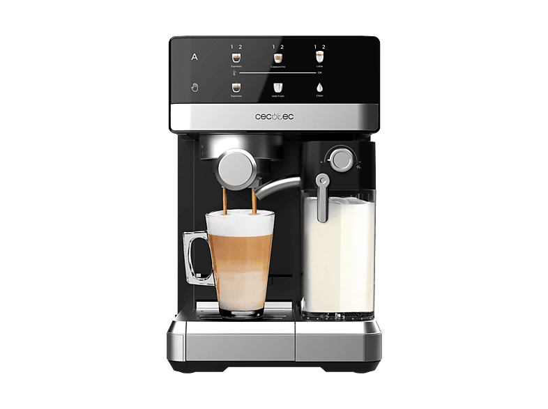 Cafetera express - Cecotec Power Espresso 20 Touch & Cream, bar, Pantalla tactil, Deposito de leche 500 ml, 1350 W, Negro