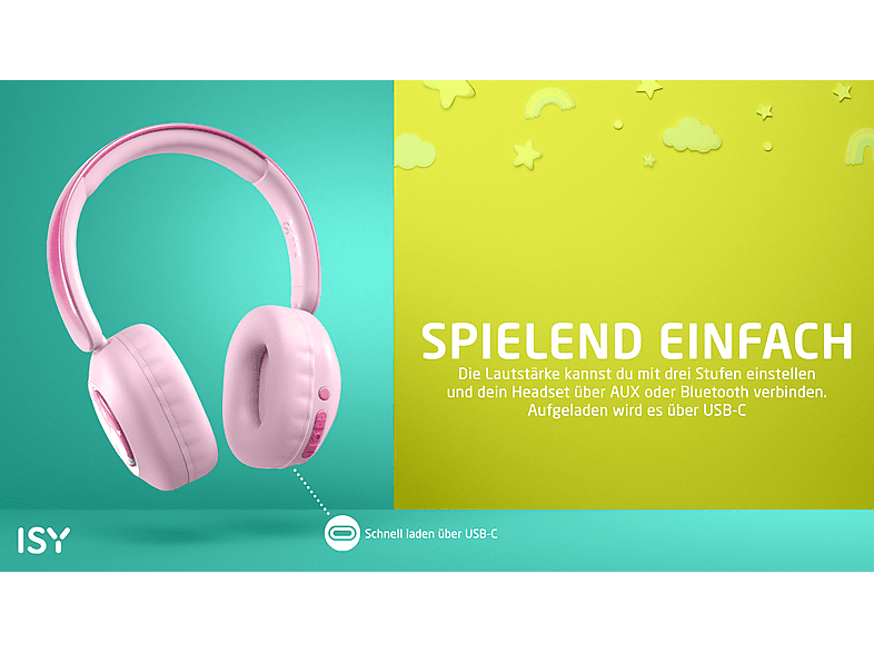 Thumbnail - ISY IKH-2000-PK, Over-ear Kopfhörer Bluetooth Rosa