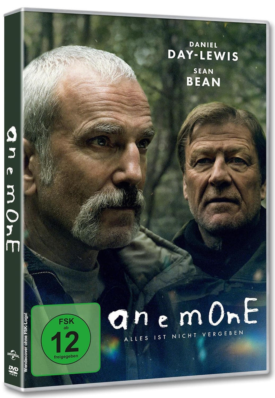 DVD-Cover: Zwei Männer, Daniel Day-Lewis und Sean Bean, vor einem Waldhintergrund. Der Titel lautet 'anemone'. Enthält eine Altersbeschränkung von '12'.