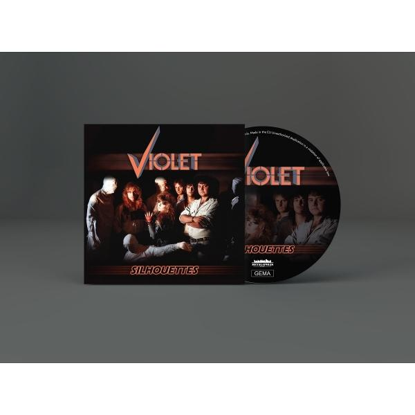 CD-Cover. Titel lautet 'Violet Silhouettes'. CD zeigt eine Gruppe von Personen. Text 'Houettes' unten. GEMA-Logo vorhanden.