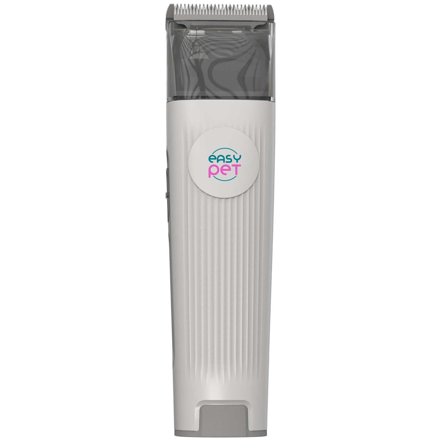 A white and grey pet hair trimmer. It has the logo 'easy pet' on it.
