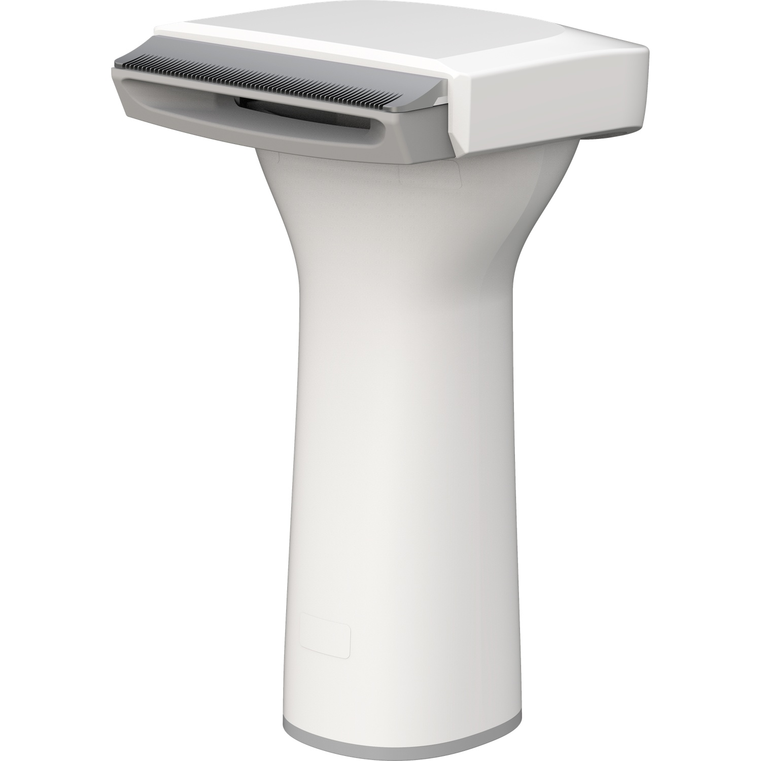 A white and gray medical device. It has a rectangular top with a comb-like structure. The base is cylindrical.