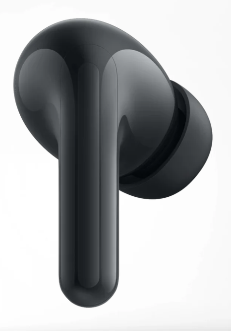 Zbliżenie czarnej, bezprzewodowej słuchawki. Ma zaokrąglony korpus i długą, smukłą nóżkę, na białym tle.