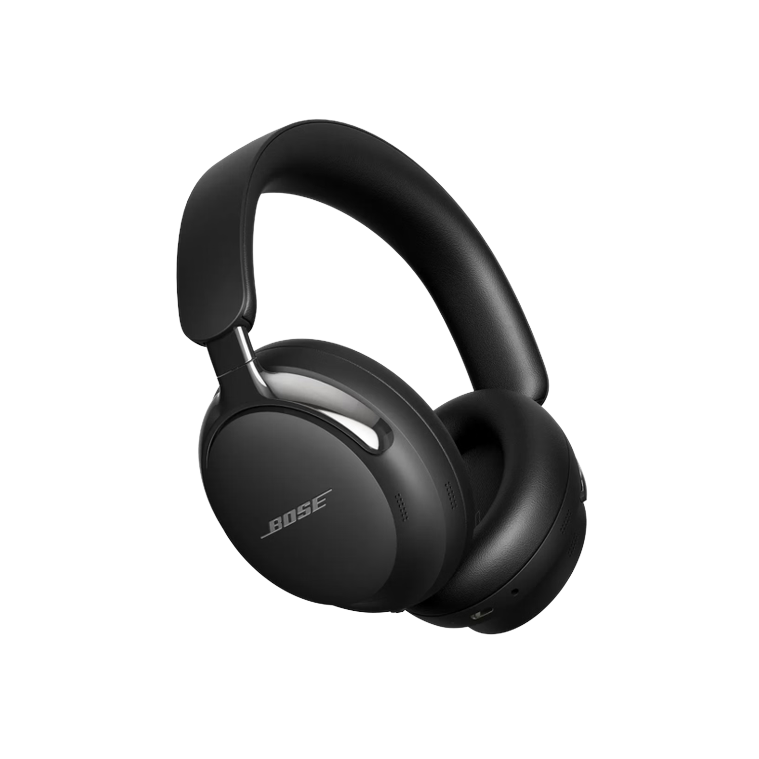 Casque Bose noir. Le casque a un arceau incurvé et de grands écouteurs. Le logo Bose est visible sur une oreillette.