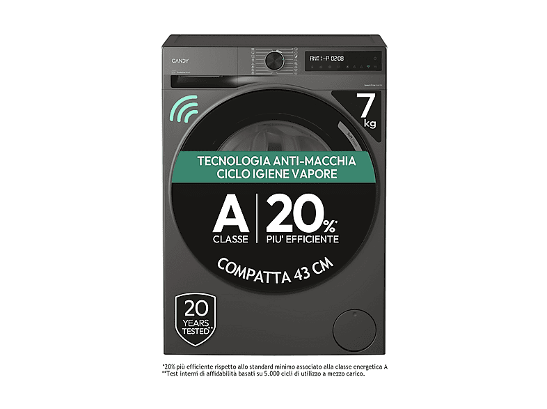 Candy BR 47Sbl8G-S Lavatrice, Caricamento frontale, 7 kg, 16 programmi, Profondità 49 cm, Antracite, livello rumorosità centrifuga 71 dB(A), Classe A