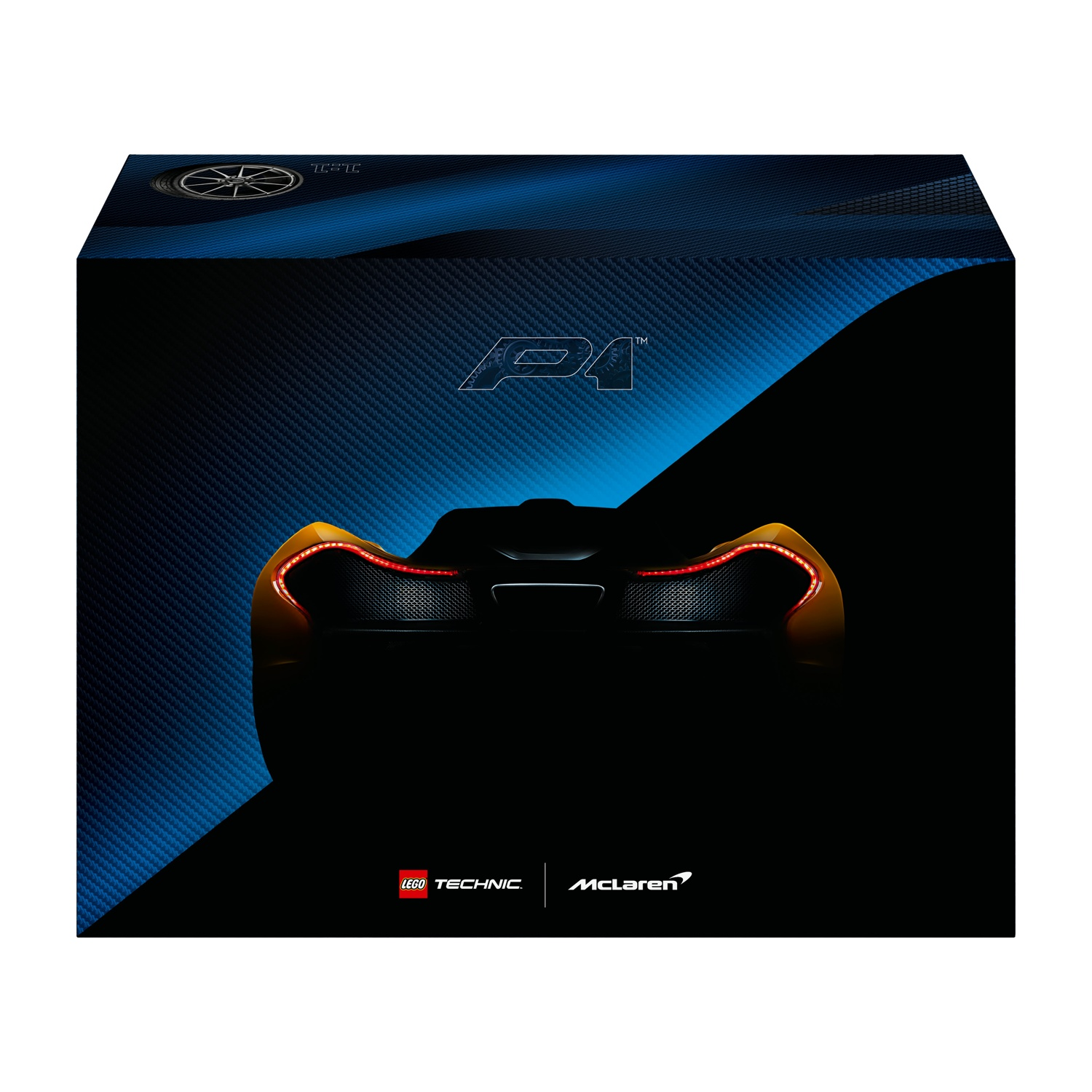 La confezione mostra la silhouette di una McLaren P1. Sfondo blu e nero con loghi LEGO Technic e McLaren.