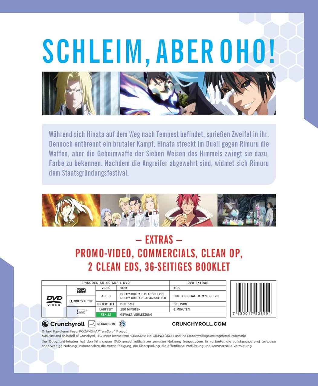 DVD-Cover. Anime-Charaktere in Aktion. Text auf Deutsch: Schleim, aber Oho! Extras: Promo-Video, Commercials, Clean Op, 2 Clean Eds, Booklet.