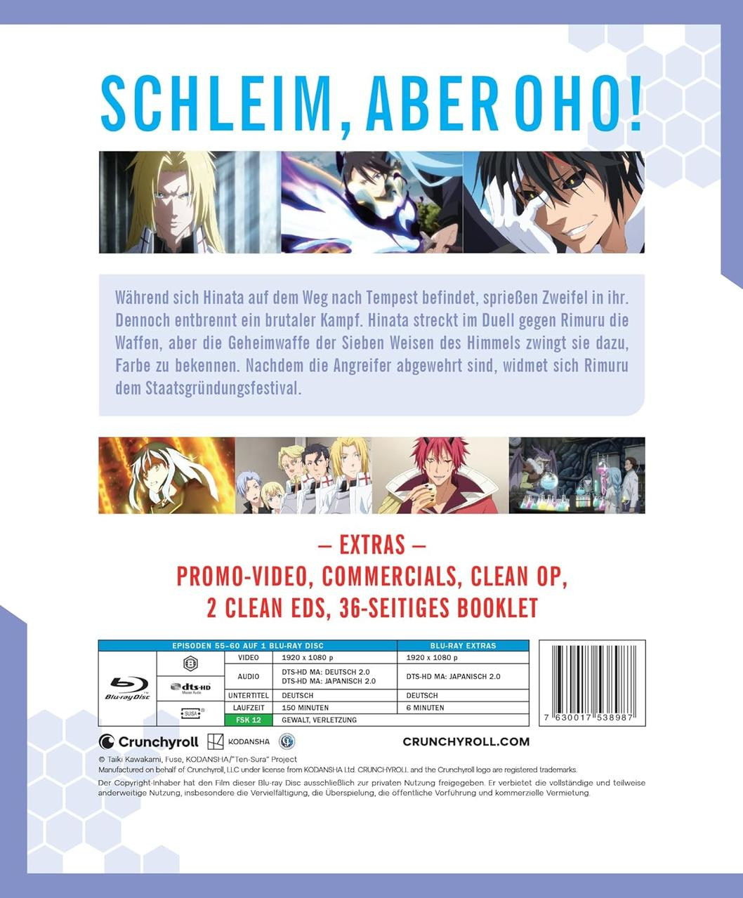 Blu-ray-Cover mit Anime-Charakteren und Text, einschließlich Episodendetails, Extras und Crunchyroll-Branding.