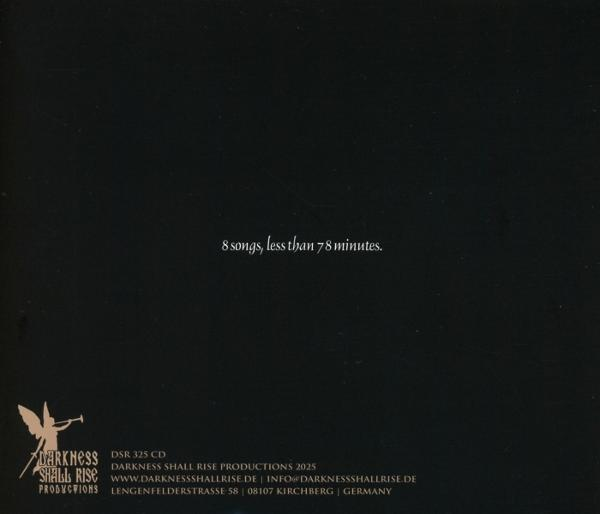 Dunkler Hintergrund mit Text: 8 Songs, weniger als 78 Minuten. Logo und Text mit Produktions- und Kontaktdaten.