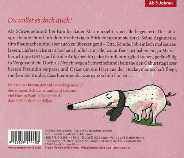 Illustration eines hundeartigen Wesens mit langer Schnauze auf einem Buchcover. Text auf Deutsch und Barcode sind ebenfalls sichtbar.