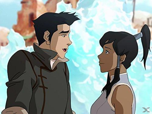 Anime-Charaktere, ein Mann und eine Frau, blicken sich an. Der Hintergrund hat eine eisige Textur. Der Mann ist überrascht, die Frau ist ruhig.