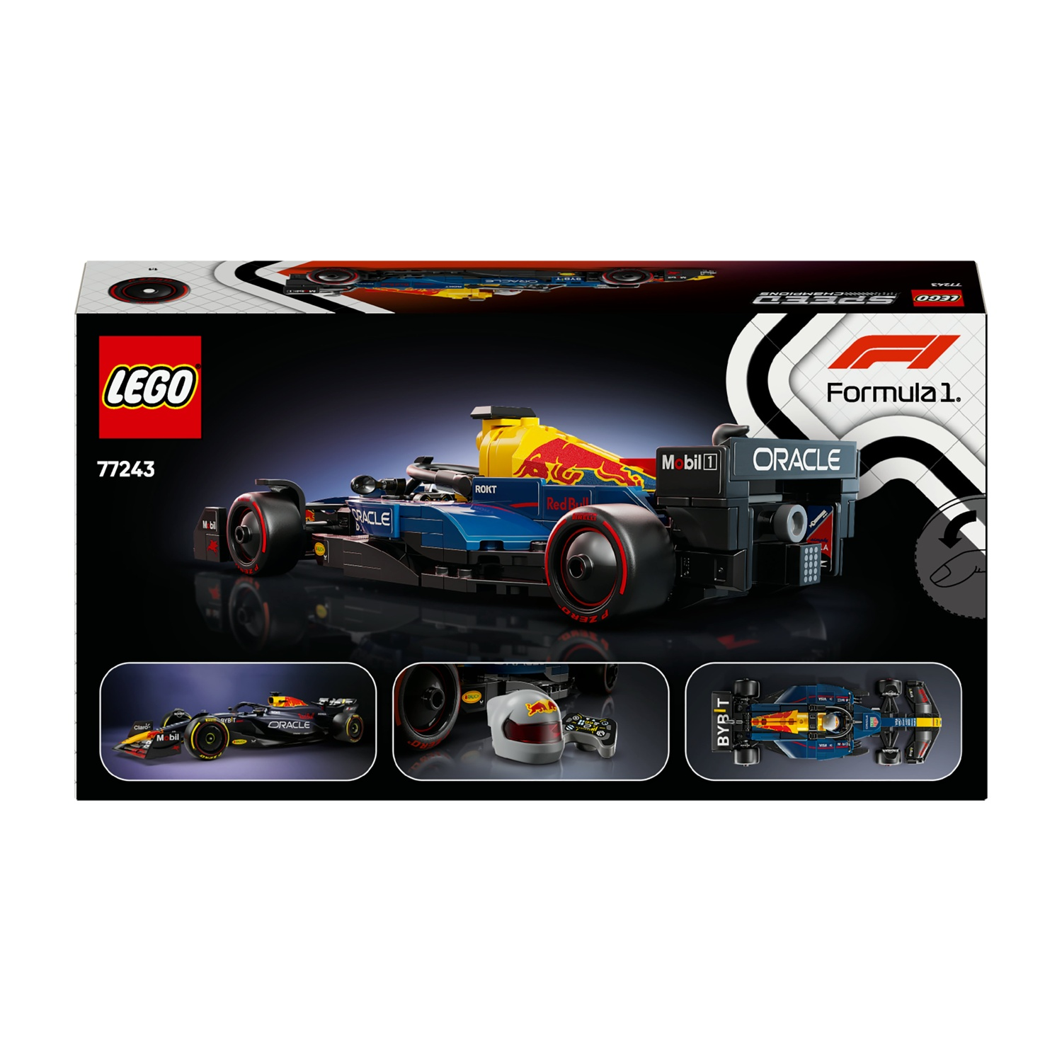 Set scatola Lego con una vettura di Formula 1 Red Bull. La scatola mostra l'auto, immagini più piccole e i marchi Lego e Oracle.