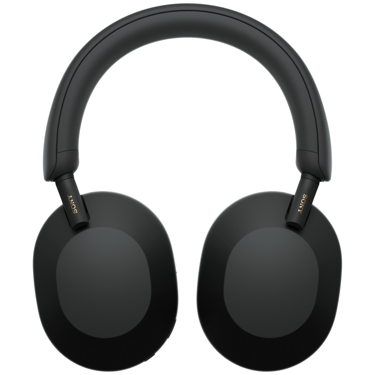 Zwarte Sony koptelefoon, over-ear stijl. De oorschelpen zijn cirkelvormig en de hoofdband buigt over de bovenkant. Het Sony-logo is zichtbaar.