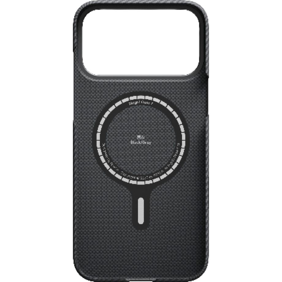 Ciemnoszary wnętrze etui na telefon, z okrągłym magnetycznym obszarem ładowania. Etui ma wzór tekstury i wycięcie na aparat.