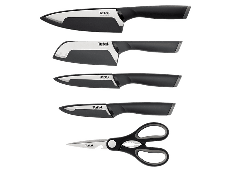 Zestaw 4 noży kuchennych TEFAL Comfort + nożyczki kuchenne K2215S55 Czarno-srebrny