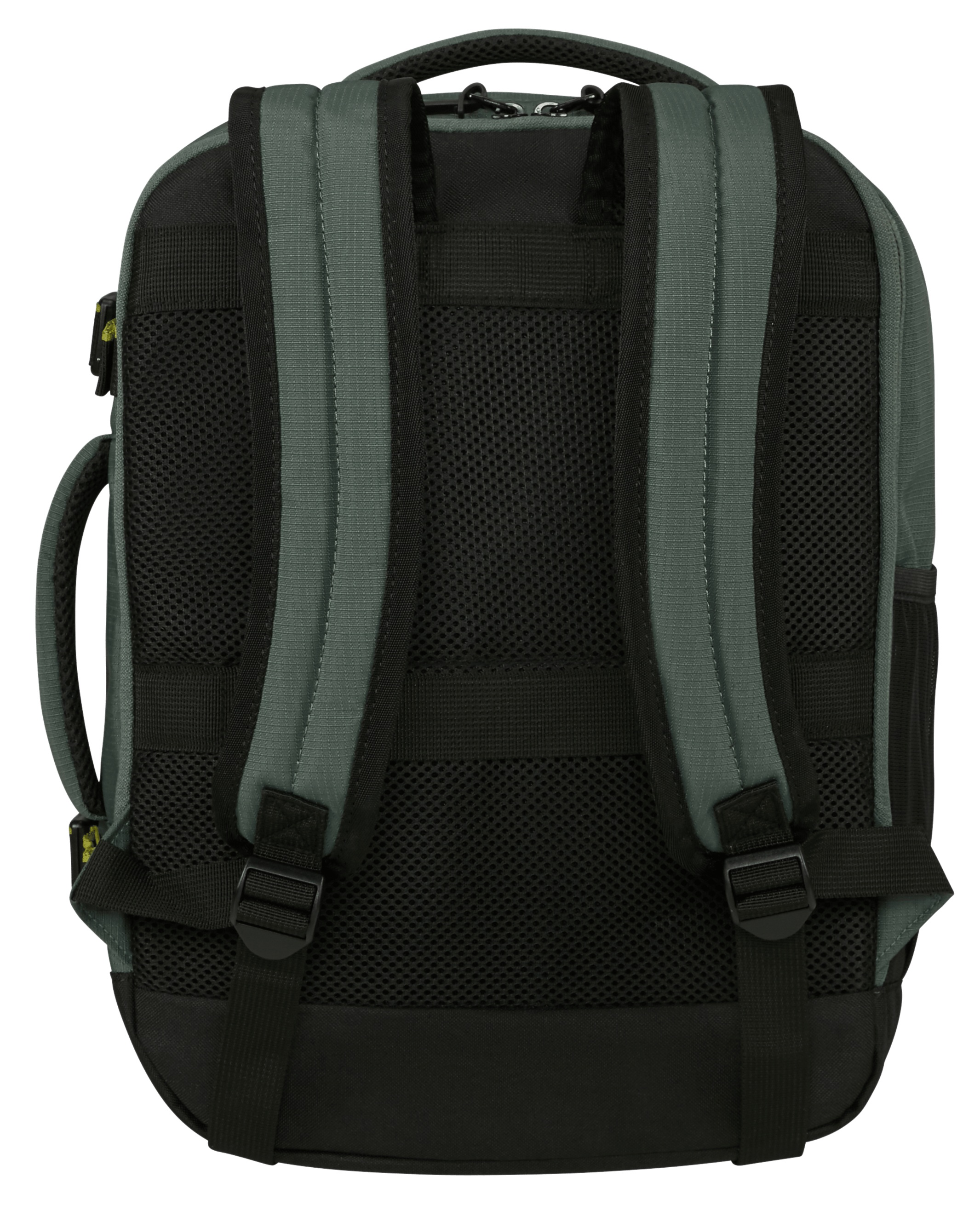 Plecak, szary i czarny. Cechy: wyściełane paski, uchwyt, siatkowe plecy i wiele przegródek.