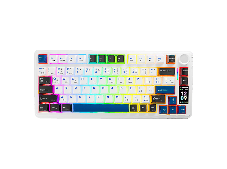 RAMPAGE Quell Pro Ekranlı Hot Swap 2.4G + BT Wireless RGB Gasket Oil Switch Türkçe Q PBT Mekanik Gaming Klavye Beyaz