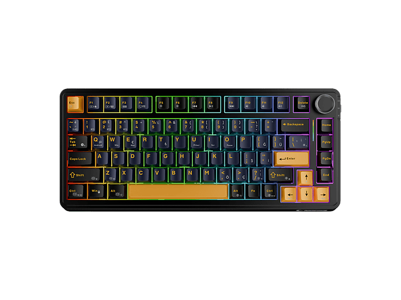 RAMPAGE Quell Hot Swap 2.4G + BT Wireless RGB Gasket Oil Switch Türkçe Q PBT Keycaps Mekanik Klavye Siyah