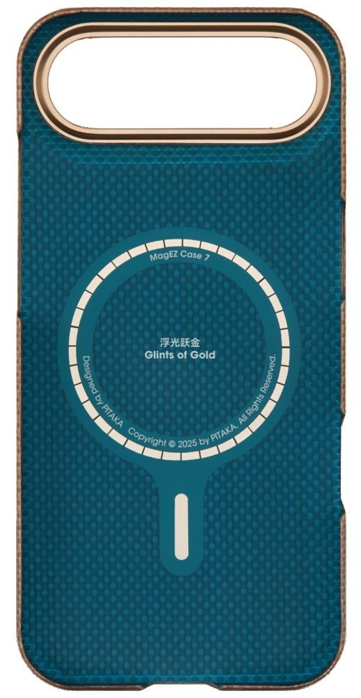 Niebieskie etui ze złotą ramką i okrągłymi detalami. MagEZ Case 7.