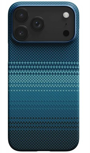 Etui na smartfona z niebieskim gradientem. Górna część ma trzy obiektywy aparatu i lampę błyskową. Etui ma teksturowany wzór.